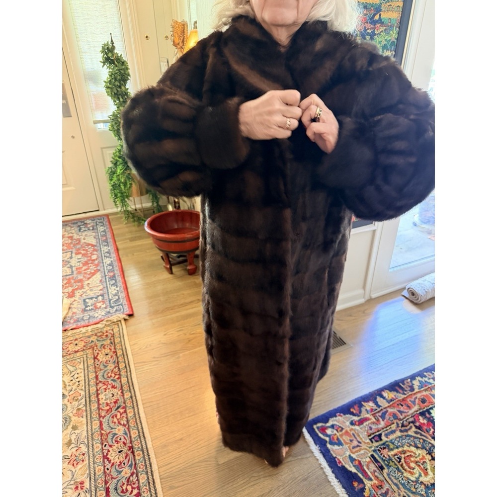 Vintage Russian Mahogany Mink Fur Coat Full Length 51" w/ Matching Hat & Hat Box